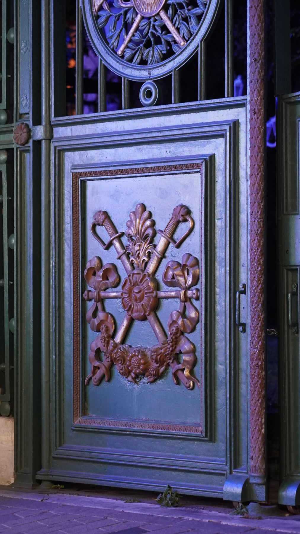 Decorative doorway at night